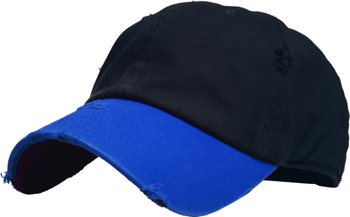 Black Royal Blue Two Tone Distressed Vintage Baseball Cap Front Side View